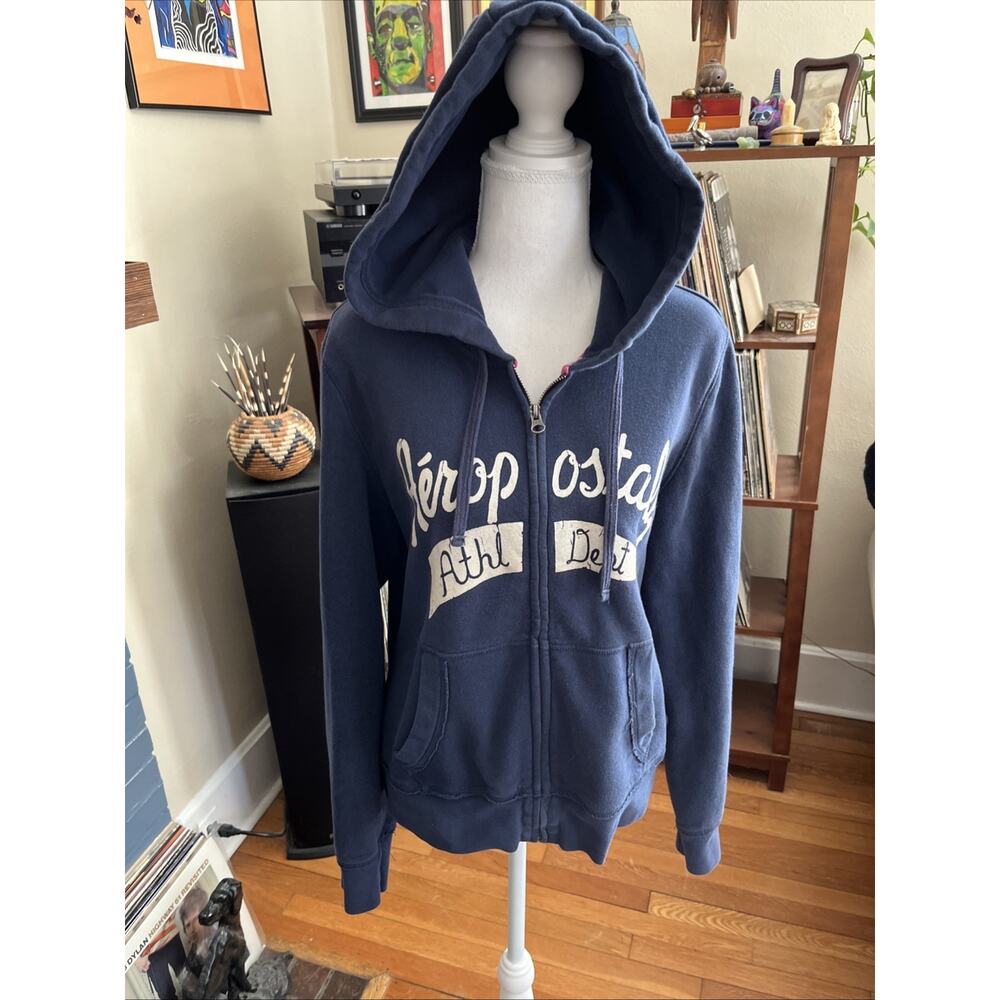 Aeropostale Hoodie XXL Sweatshirt Blue Womens Full Zip Spellout Glitter Y2K 90s - Picture 4 of 9